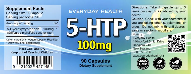 5-HTP - 90 Capsules - 100mg - 5-Hydroxytryptophan - Everyday Health Shop